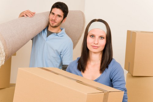Packed household boxes ready for removals in Westbrompton